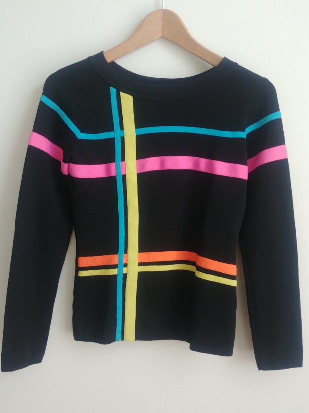 Vintage Insolite Canada stretch ribbed thick slinky knit black rayon sweater top